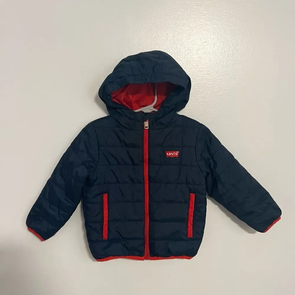 Levi's Toddler Boy Navy Blue Logo Puffer Jacket Coat Sz 2T